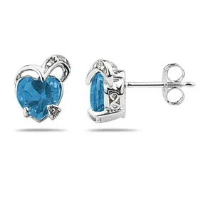 1 1/2 Carat Tw Heart Shape Topaz & Diamond Earrings In 14K