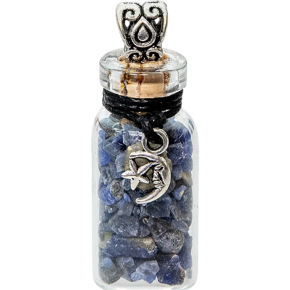 1.75" Gemstone Chip Bottle Necklace - Sodalite with Moon & Star