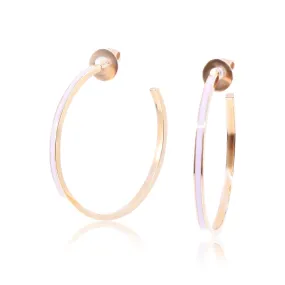 18K ROSE GOLD 38MM PINK ENAMEL HOOP EARRINGS