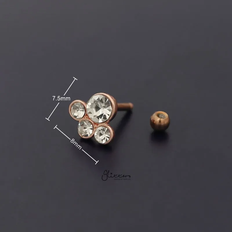 4 Round Gem Set Top Tragus Cartilage Barbell Stud - Rose Gold