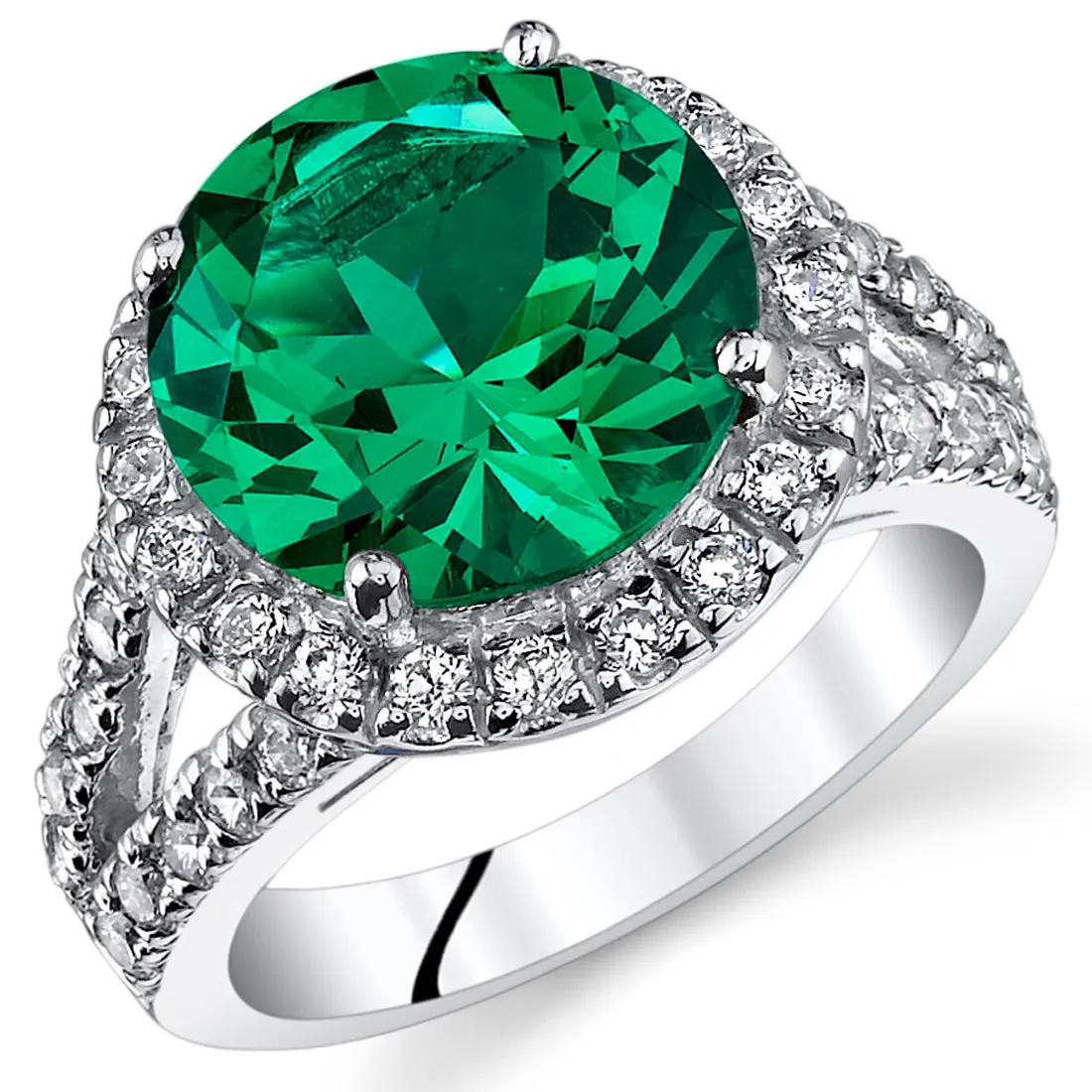 6.00 Carats Emerald Engagement Ring Sterling Silver Size 8