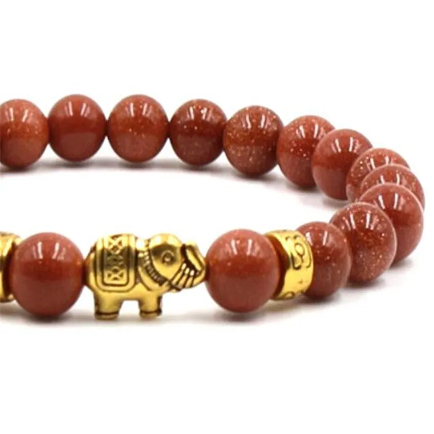 8mm Mala Natural Goldstone Bead Elephant Bracelet