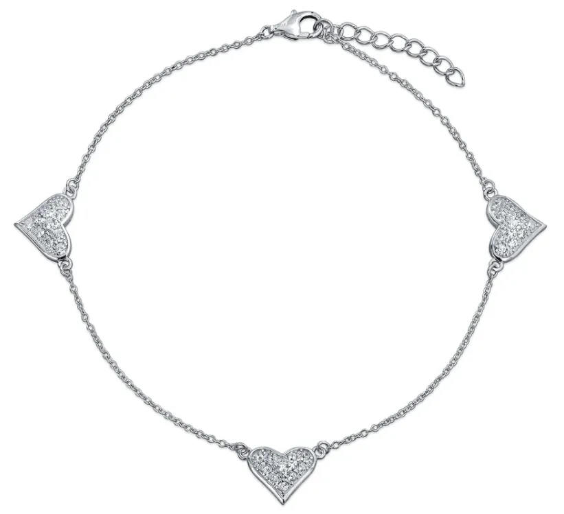 925 Silver Heart CZ Anklet