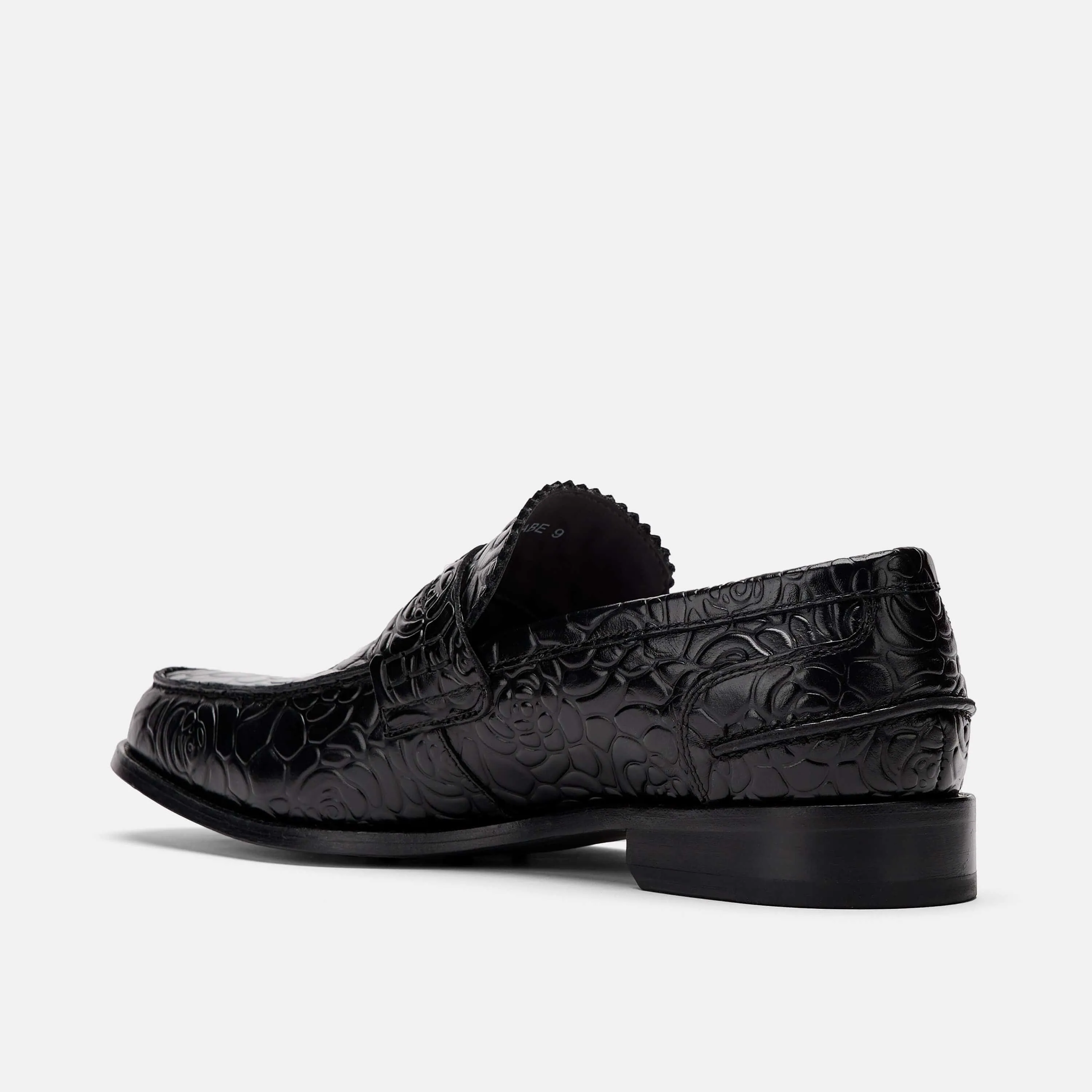 Abe Black Floral Leather Penny Loafers