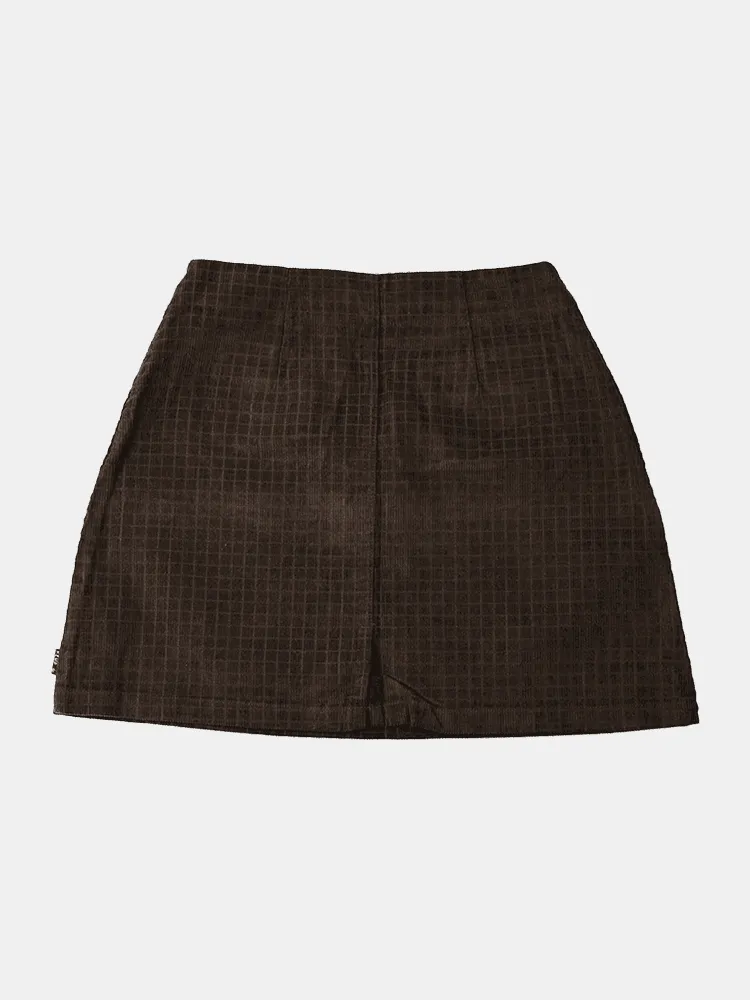 Afends Gretal Hemp Check Corduroy Mini Skirt - Coffee