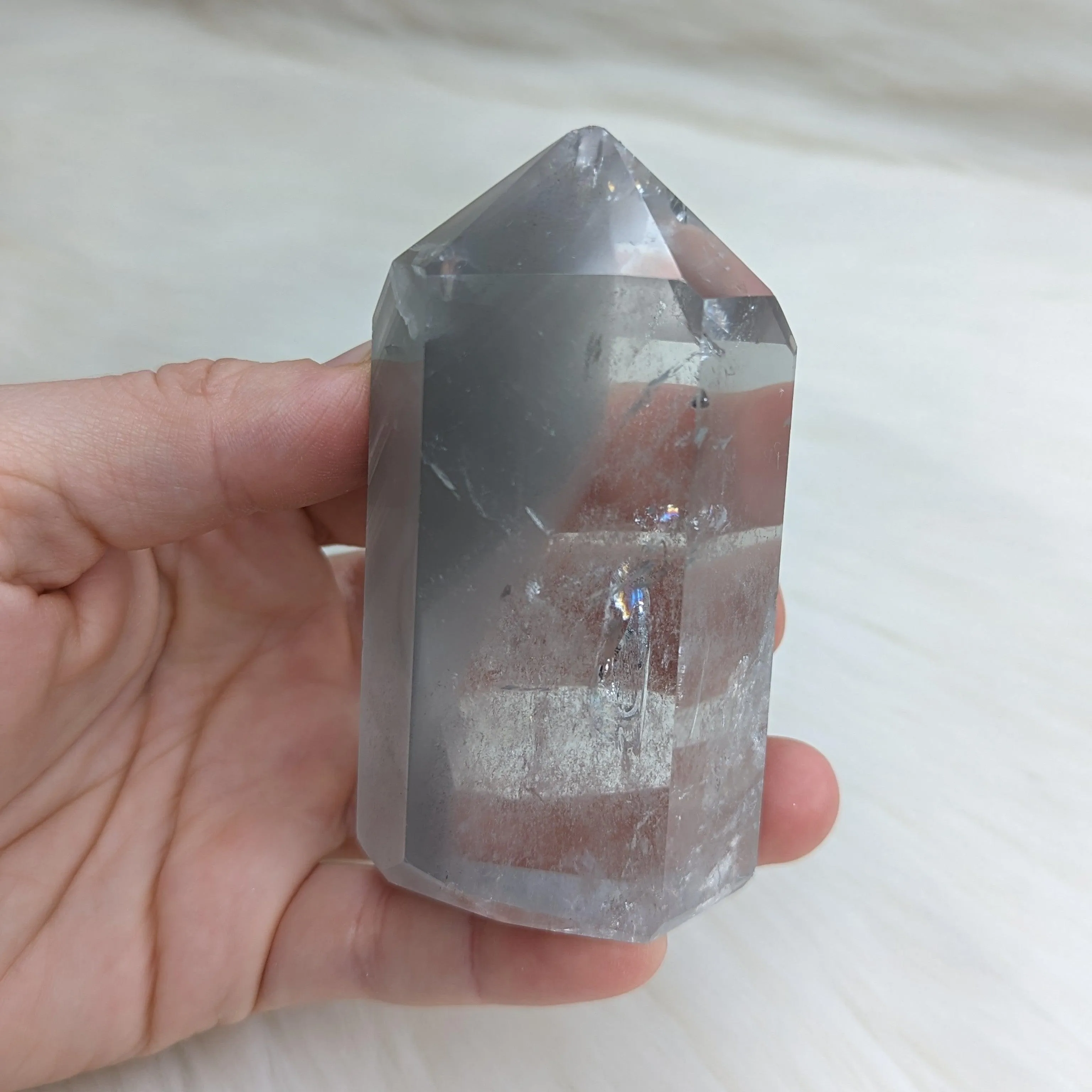 Amazing~ Clear with Grey Phantoms~ Clear Quartz Polished Point ~AA Grade from Brazil