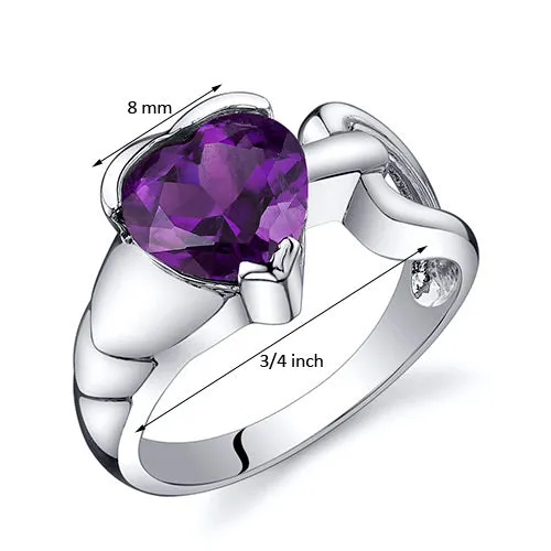 Amethyst Heart Shape Sterling Silver Ring Size 8