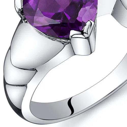 Amethyst Heart Shape Sterling Silver Ring Size 8