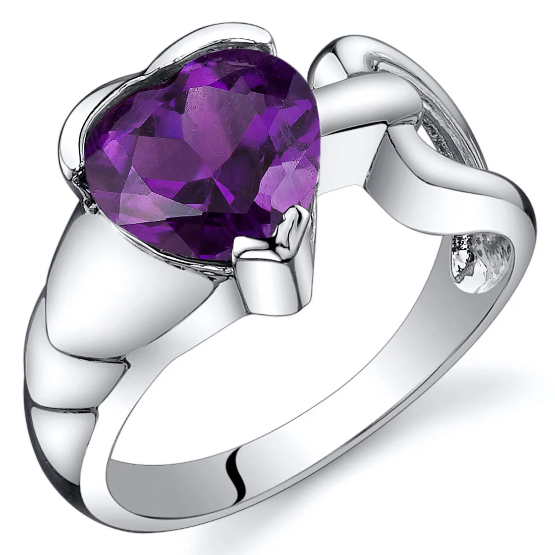 Amethyst Heart Shape Sterling Silver Ring Size 8