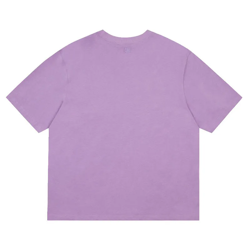 AMI Paris Oversized Logo-Appliquéd Cotton-Jersey T-Shirt Lilac