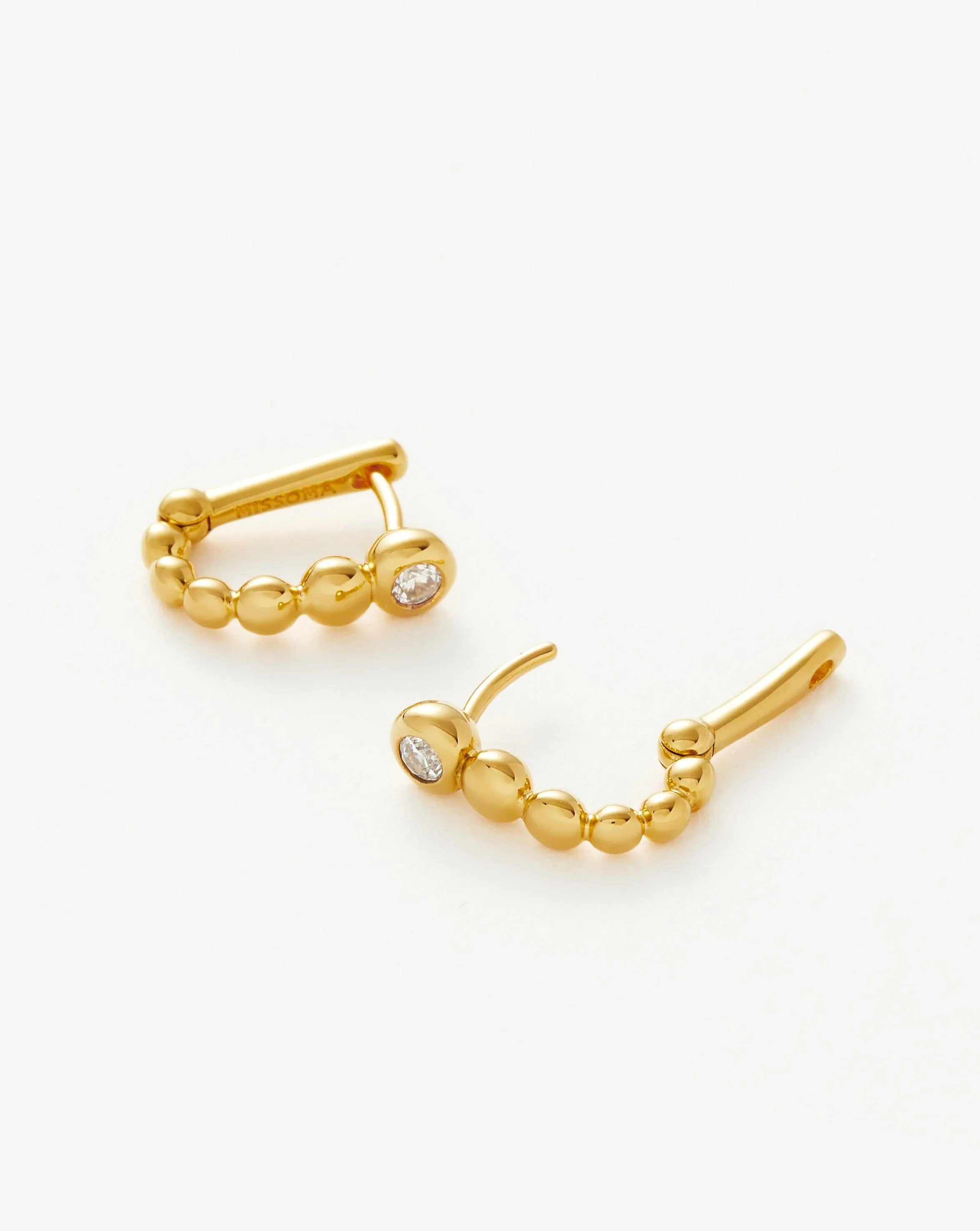 Articulated Stone Beaded Ovate Huggies  | 18ct Gold Plated Vermeil/Cubic Zirconia