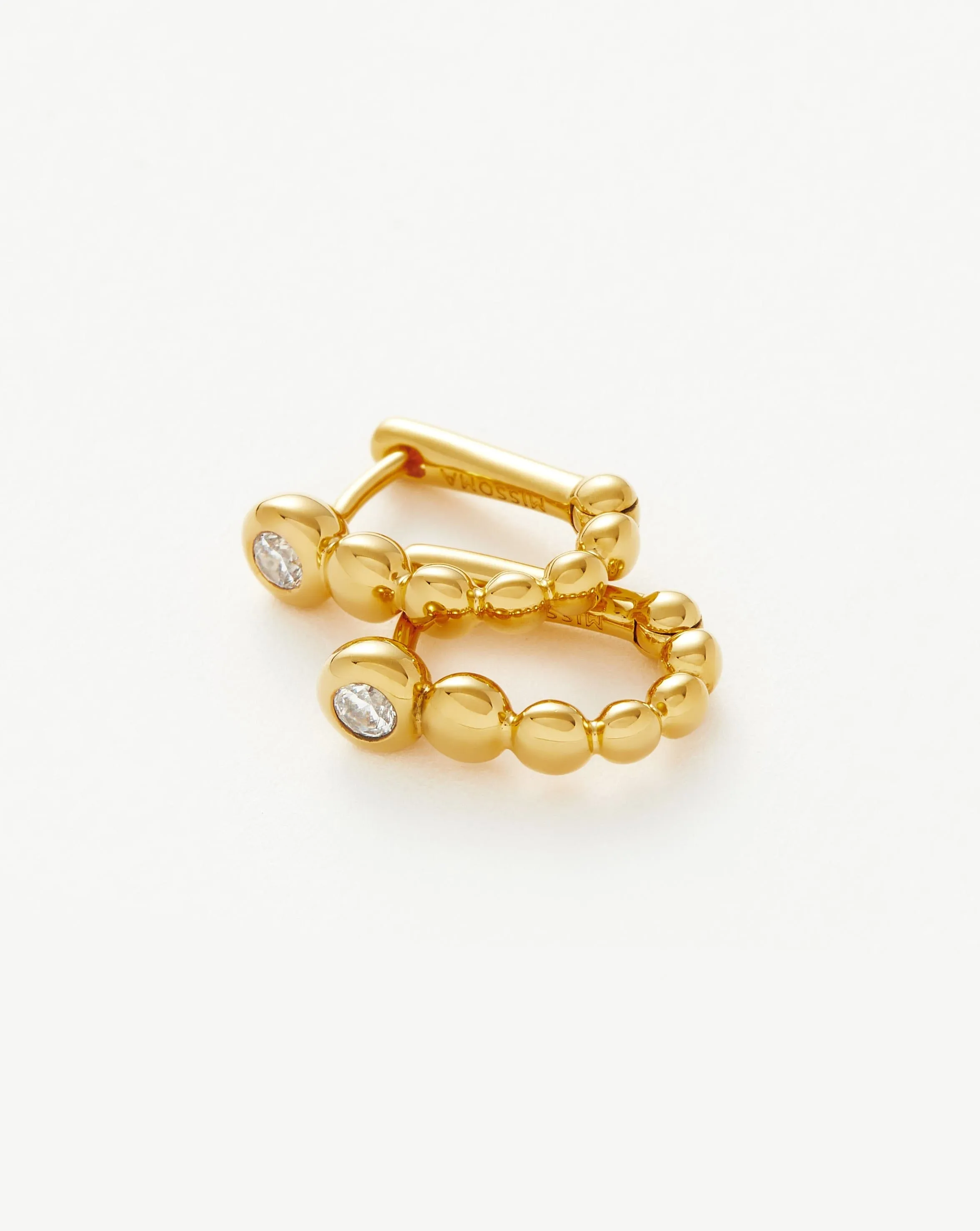 Articulated Stone Beaded Ovate Huggies  | 18ct Gold Plated Vermeil/Cubic Zirconia