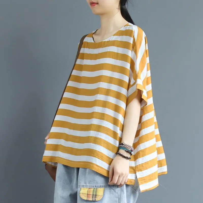 Babakud Cotton Linen Loose Stripe T-Shirt