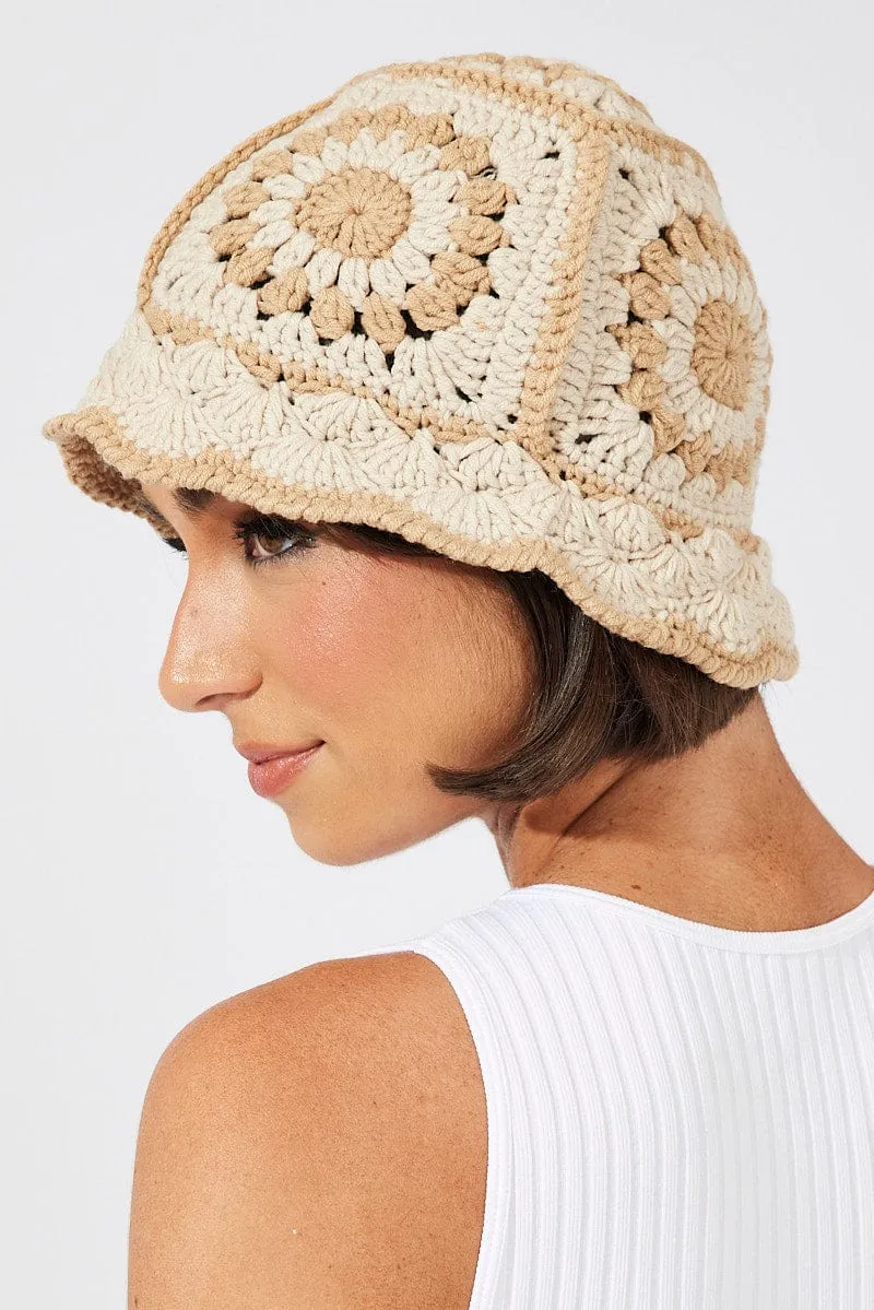 Beige Crochet Bucket Hat