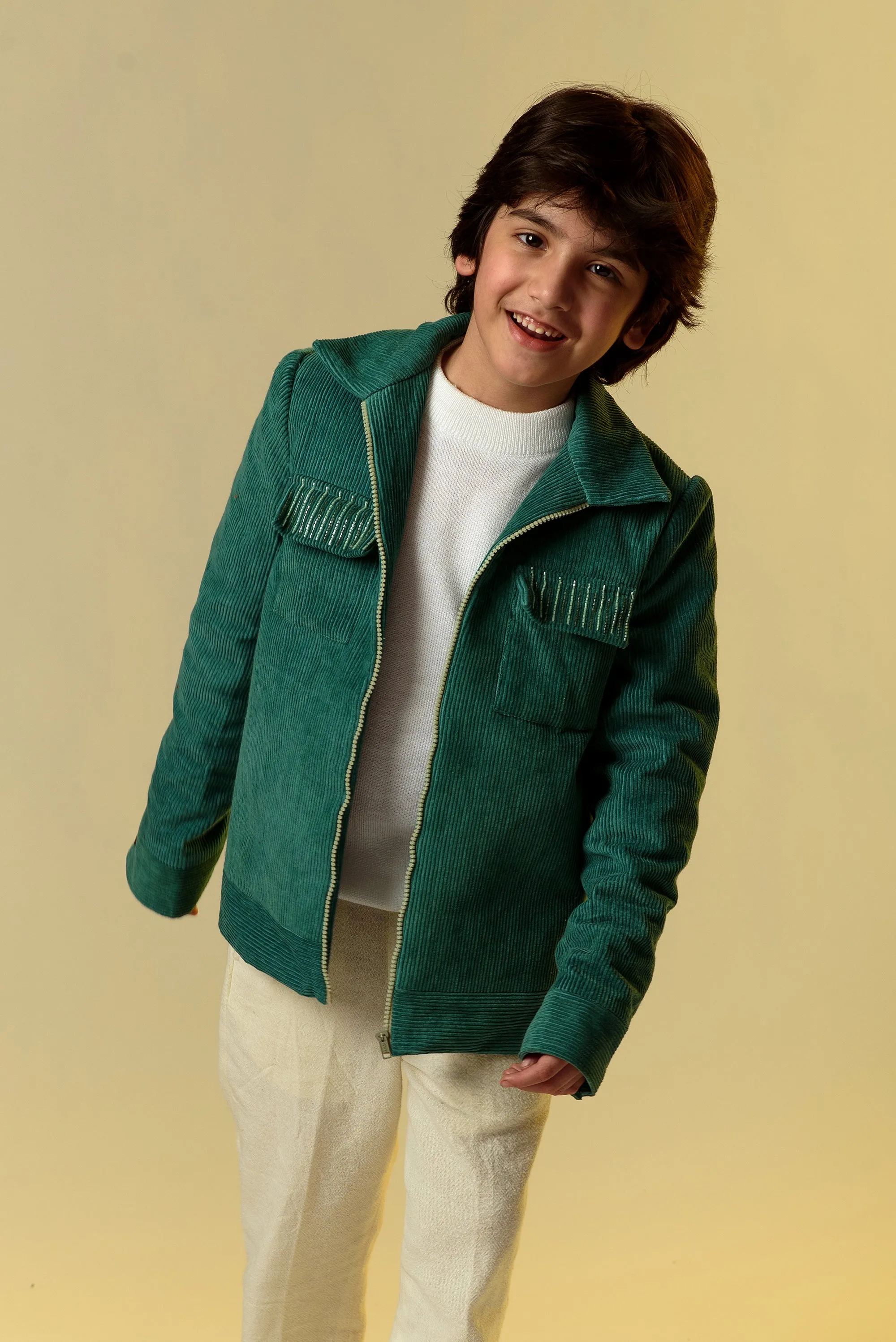 Beryl Dapper- Green Organic Corduroy Jacket For Boys