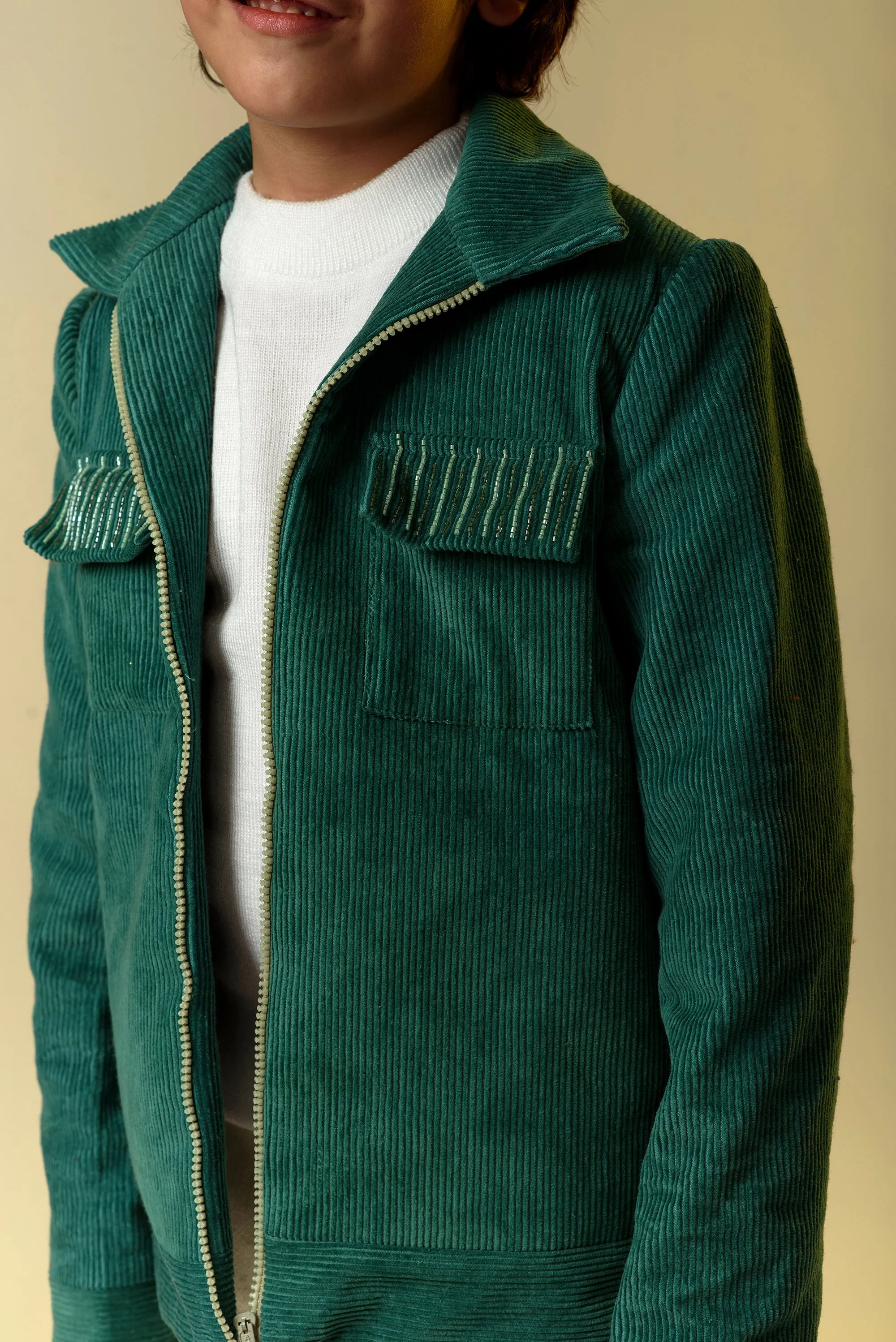 Beryl Dapper- Green Organic Corduroy Jacket For Boys