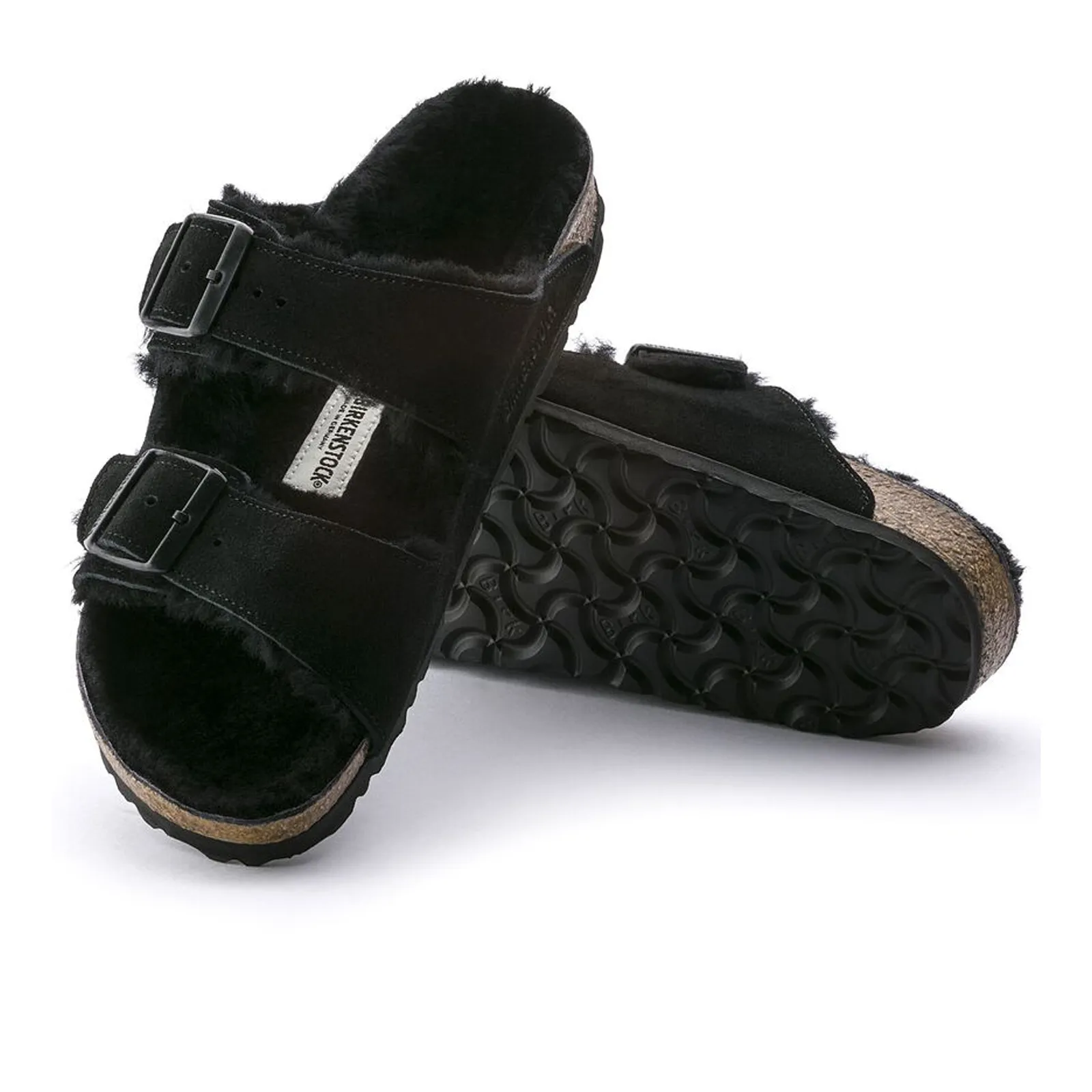 Birkenstock Arizona Shearling Slide Sandal (Women) - Black/Black