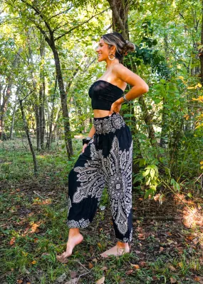 Black Butterfly Mandala Harem Pants