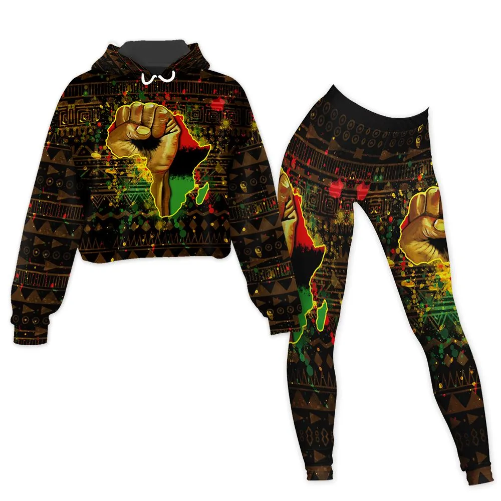 Black Power Cropped Hoodie & Leggings Set