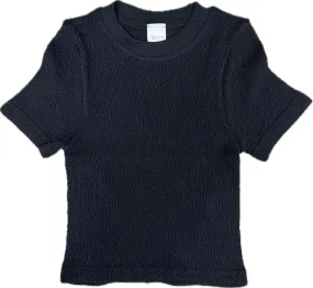 Black Smocking Short Sleeve Top