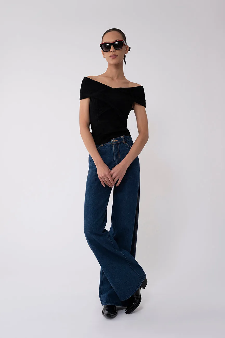 Black Velvet Off Shoulder Top