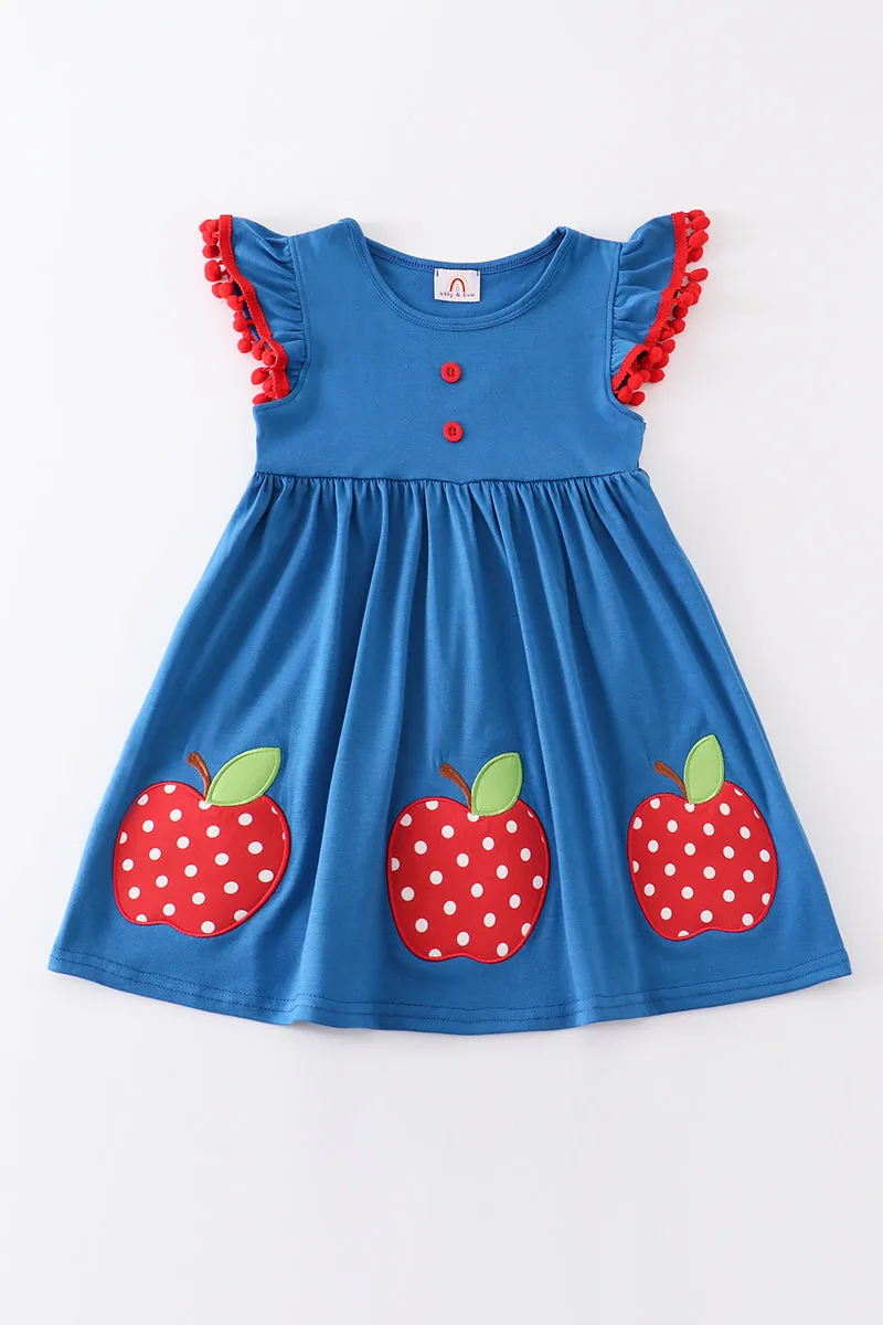 Blue apple applique back to school dress