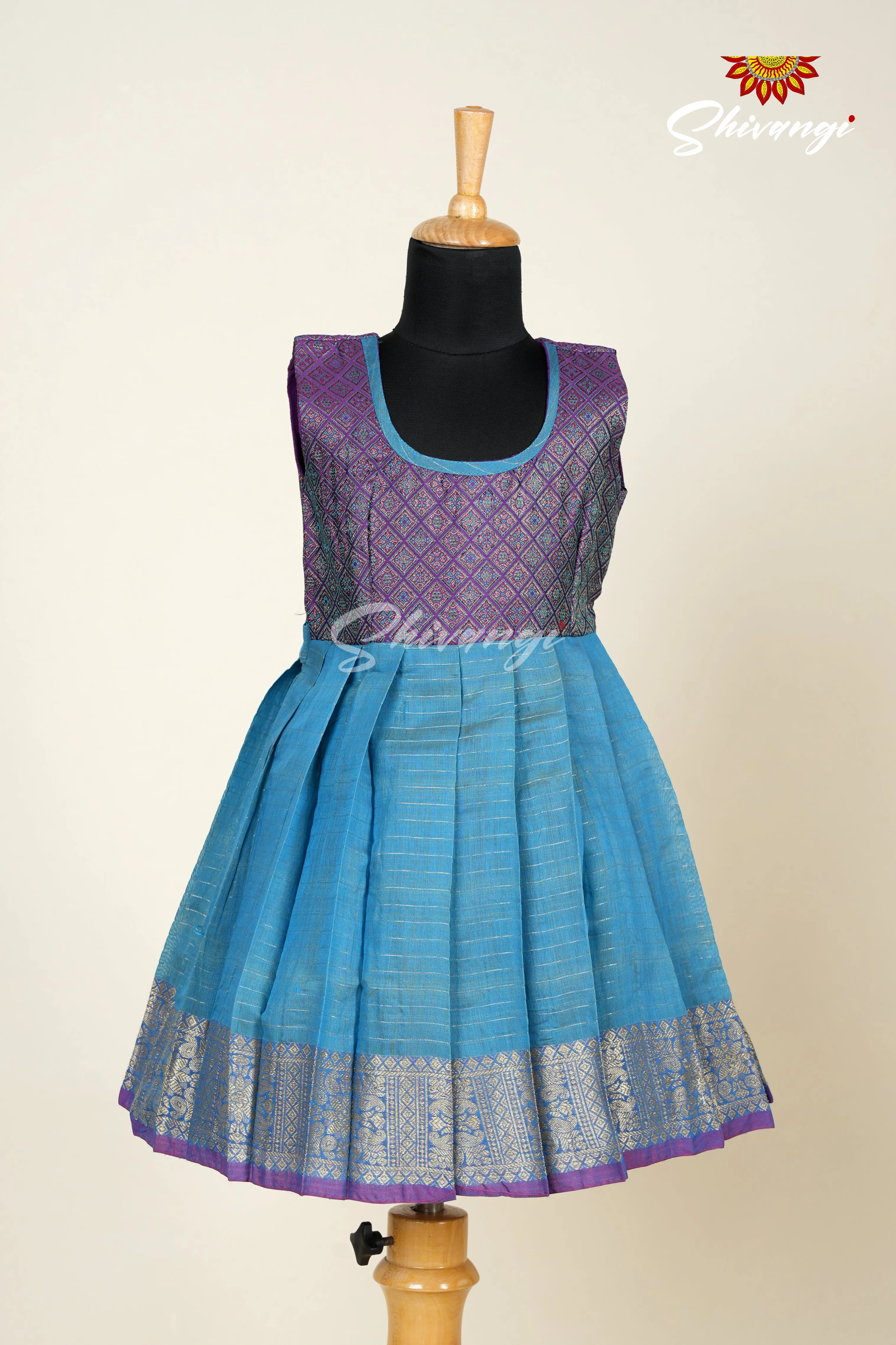 Blue Golden Tiles Frock For Girls !!!