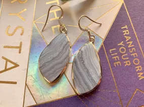 Blue Lace Agate Akoni Earrings - Large Asymetric