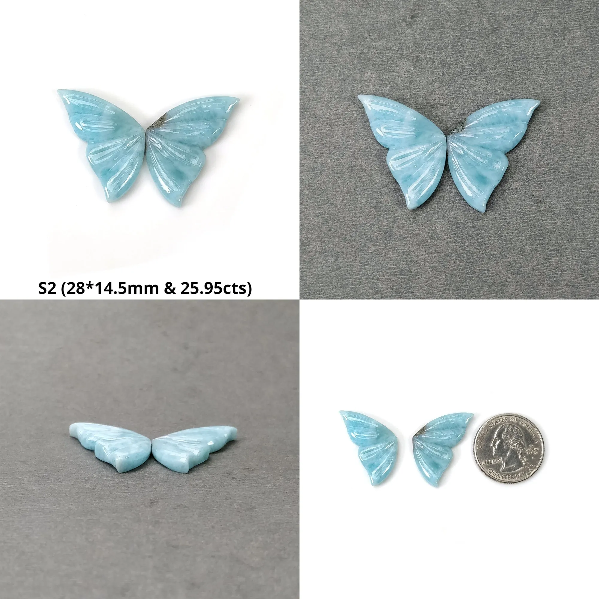 BLUE LARIMAR Gemstone Carving : Natural Untreated Unheated Larimar Bi-Color Hand Carved Cloud & Butterfly Sets