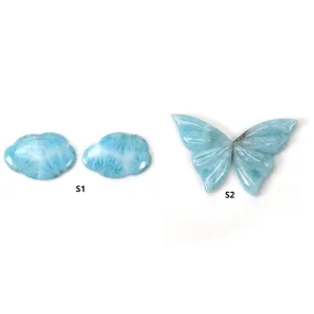 BLUE LARIMAR Gemstone Carving : Natural Untreated Unheated Larimar Bi-Color Hand Carved Cloud & Butterfly Sets