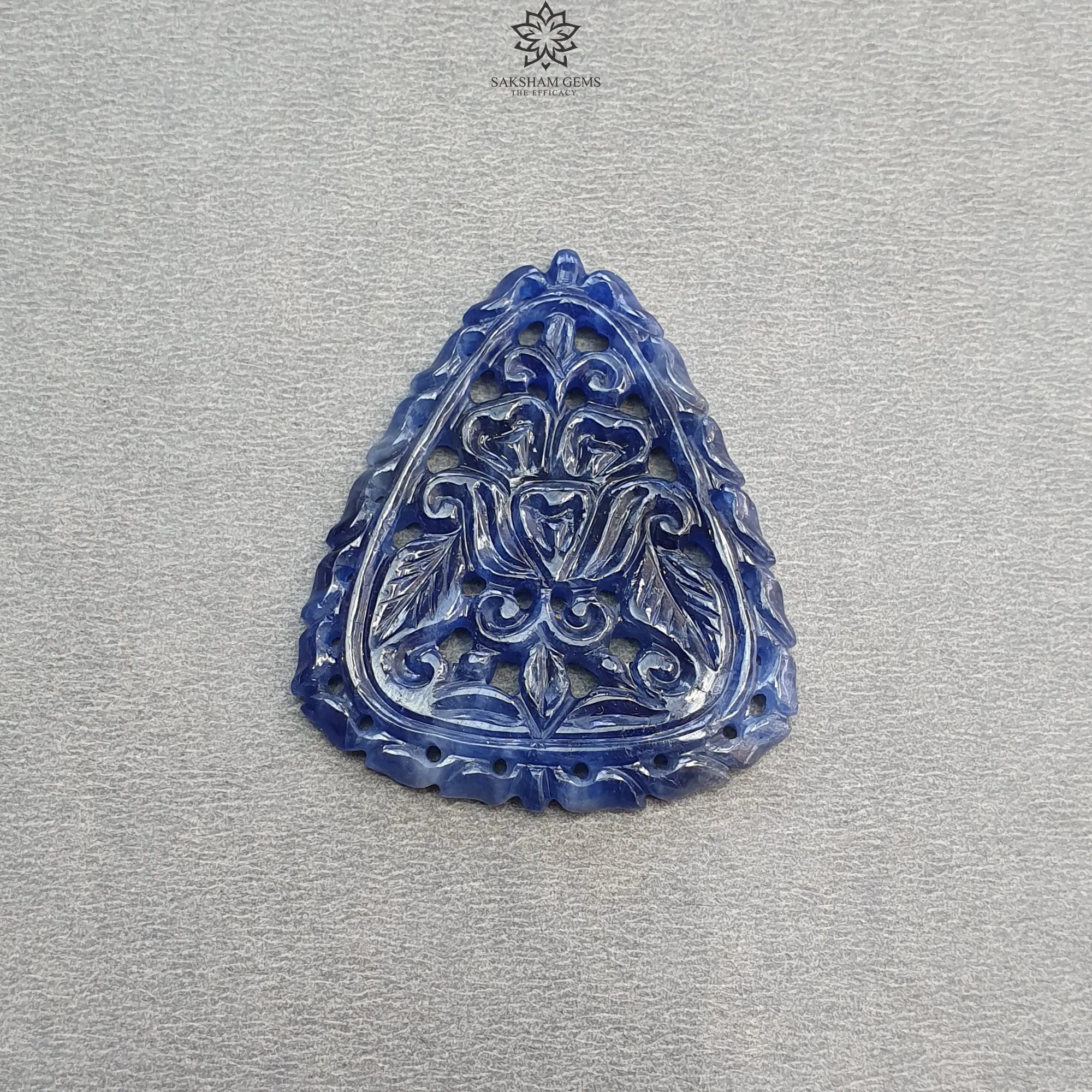 Blue Sapphire Gemstone Carving : 58.80cts Natural Untreated Unheated Blue Sapphire Hand Carved Triangle Shape 42*36mm