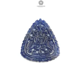 Blue Sapphire Gemstone Carving : 58.80cts Natural Untreated Unheated Blue Sapphire Hand Carved Triangle Shape 42*36mm