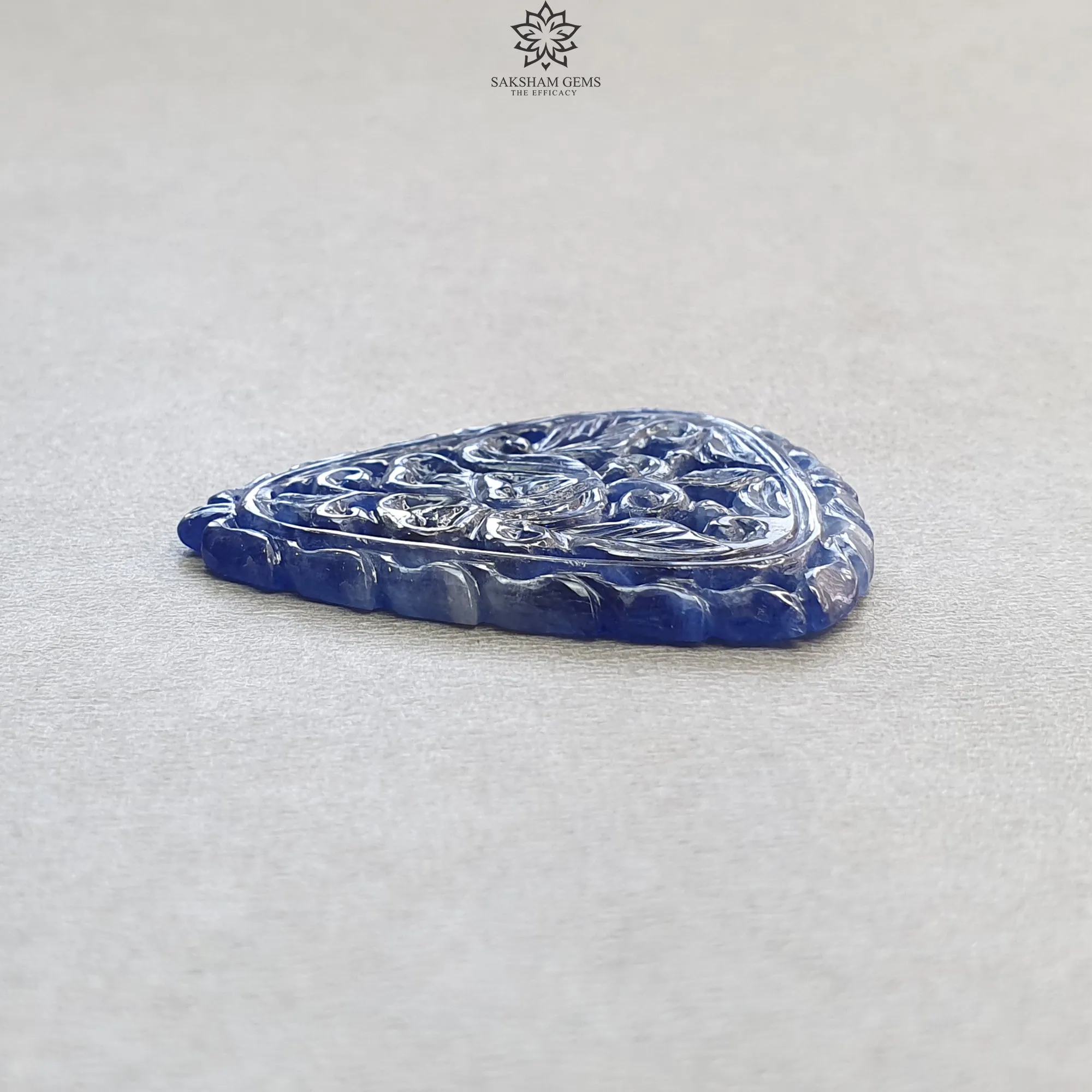 Blue Sapphire Gemstone Carving : 58.80cts Natural Untreated Unheated Blue Sapphire Hand Carved Triangle Shape 42*36mm