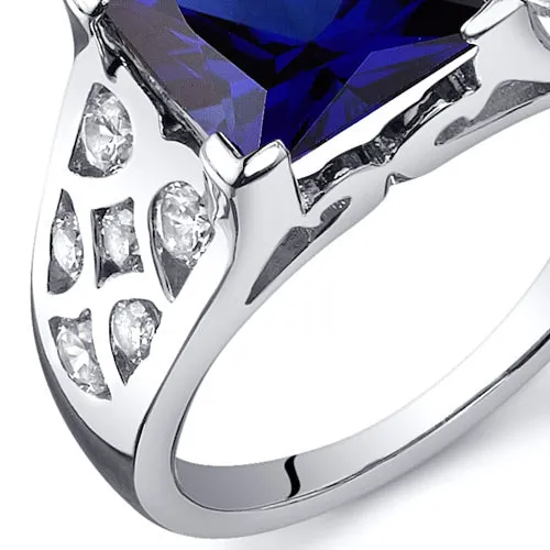 Blue Sapphire Princess Cut Sterling Silver Ring Size 6