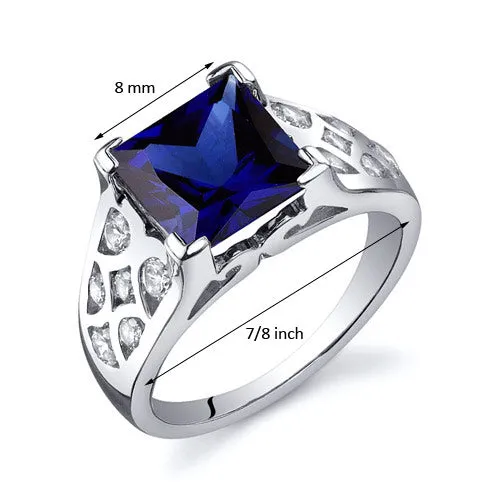 Blue Sapphire Princess Cut Sterling Silver Ring Size 6