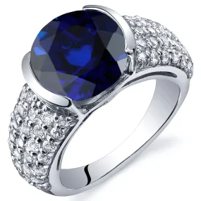 Blue Sapphire Round Cut Sterling Silver Ring Size 6