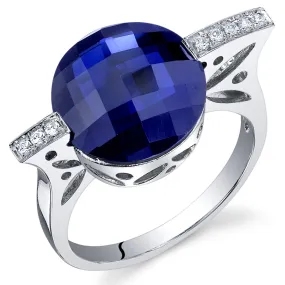 Blue Sapphire Round Cut Sterling Silver Ring Size 7