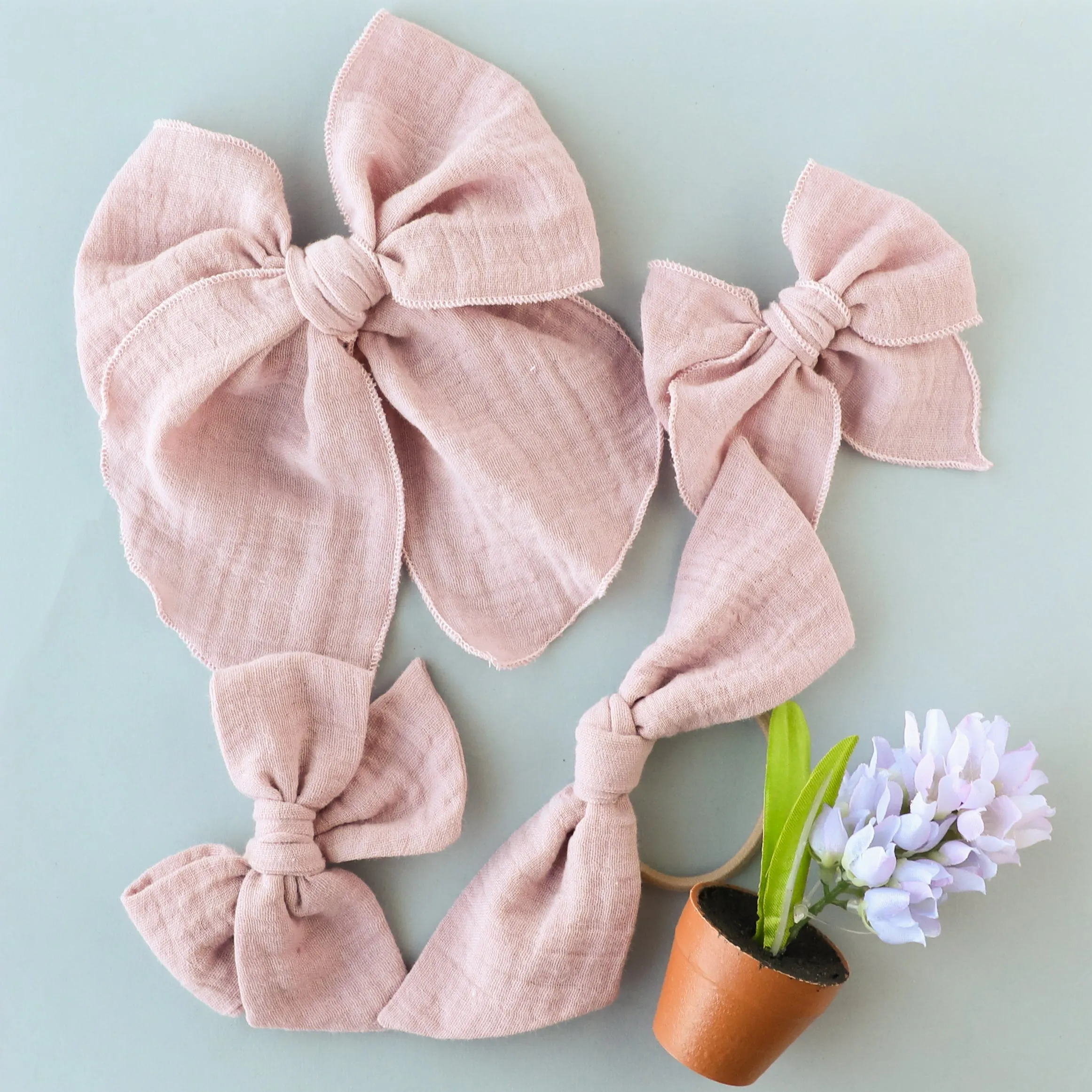 Blush | Gauze Oversized Hand-tied Bow