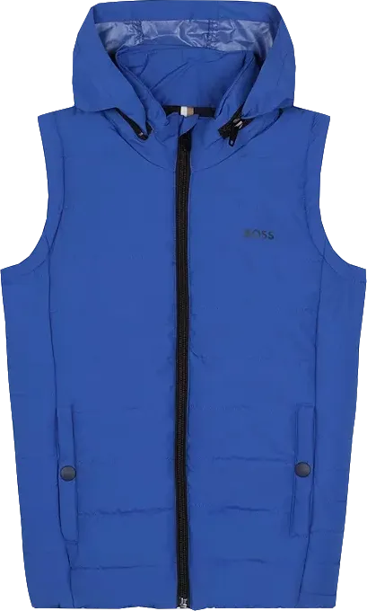 BOSS Blue Kids' Sleeveless Logo Hooded Puffer Jacket 6 Years