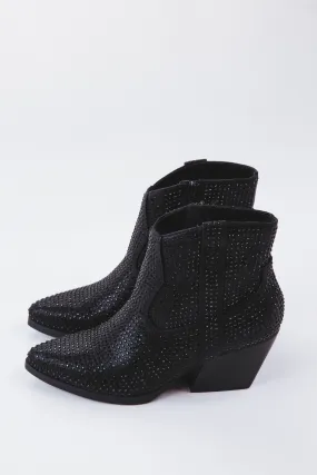 Brew Rhinestone Short Western Bootie, Black