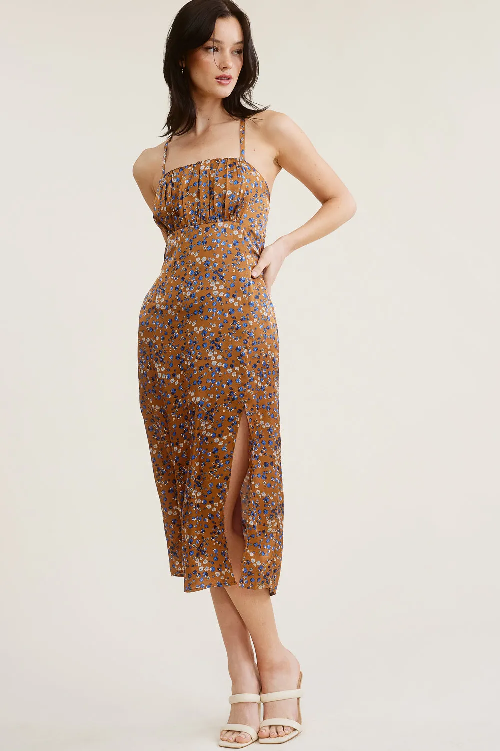 Brown Silk Midi Dress