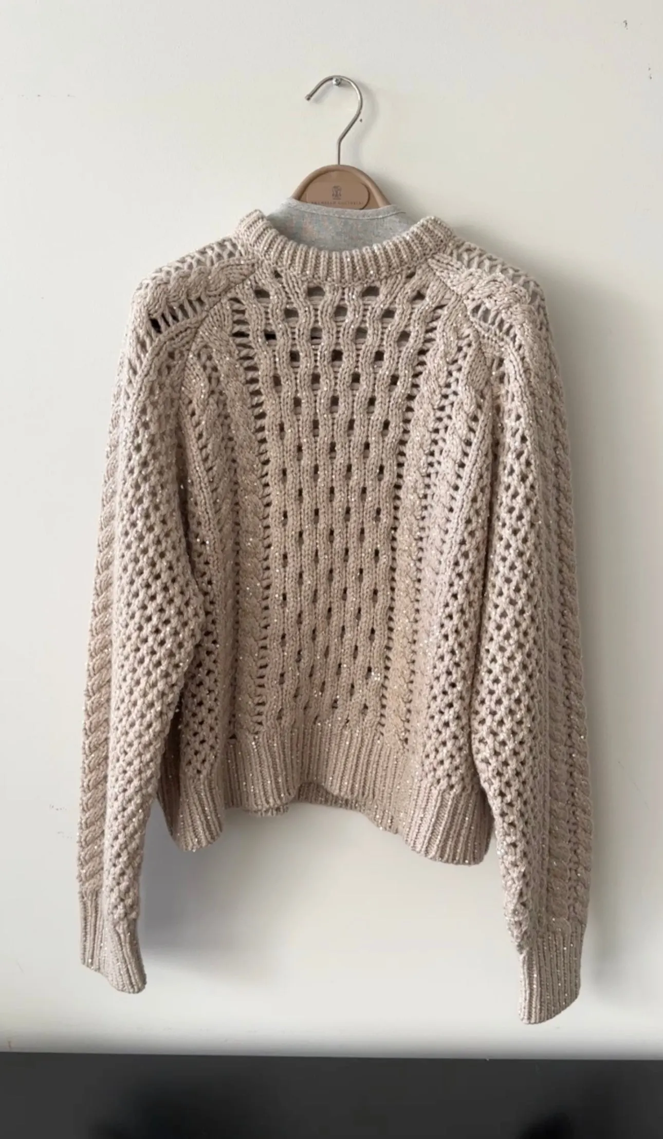 Brunello Cucinelli Beige Open Knit Cashmere Sequin Sweater - S (4/6)