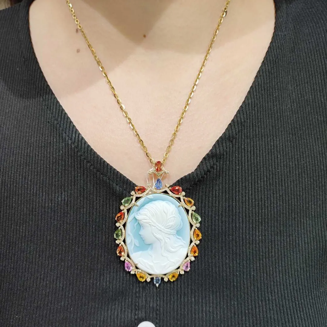 Cameo Gem Diamond Pendant