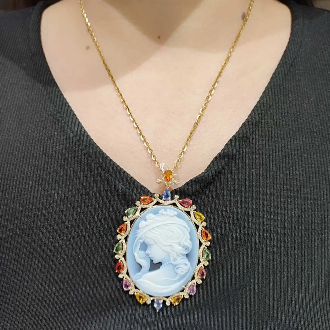 Cameo Gem Diamond Pendant