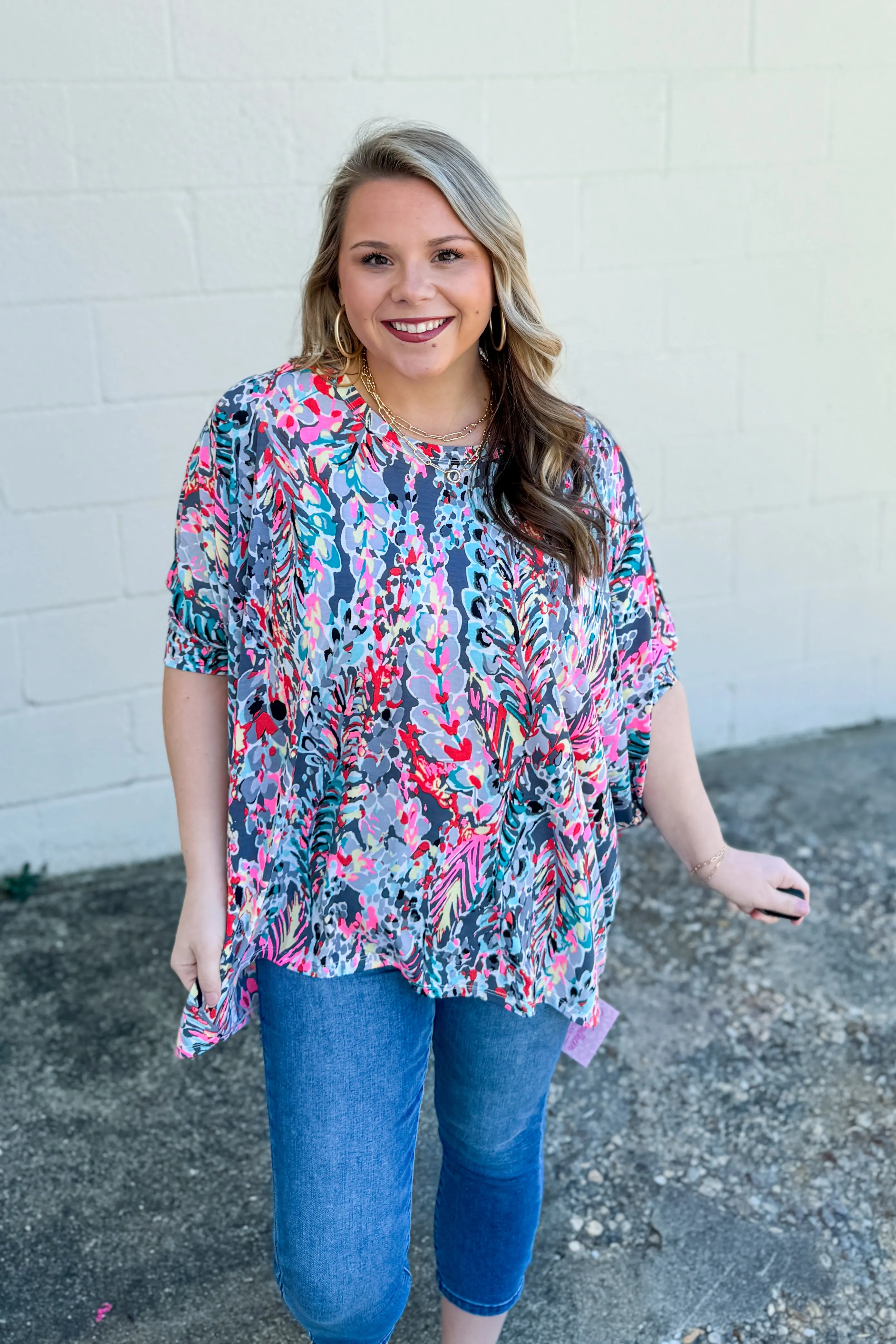 Can't Stop Her Now Oversized Top, Grey Multi