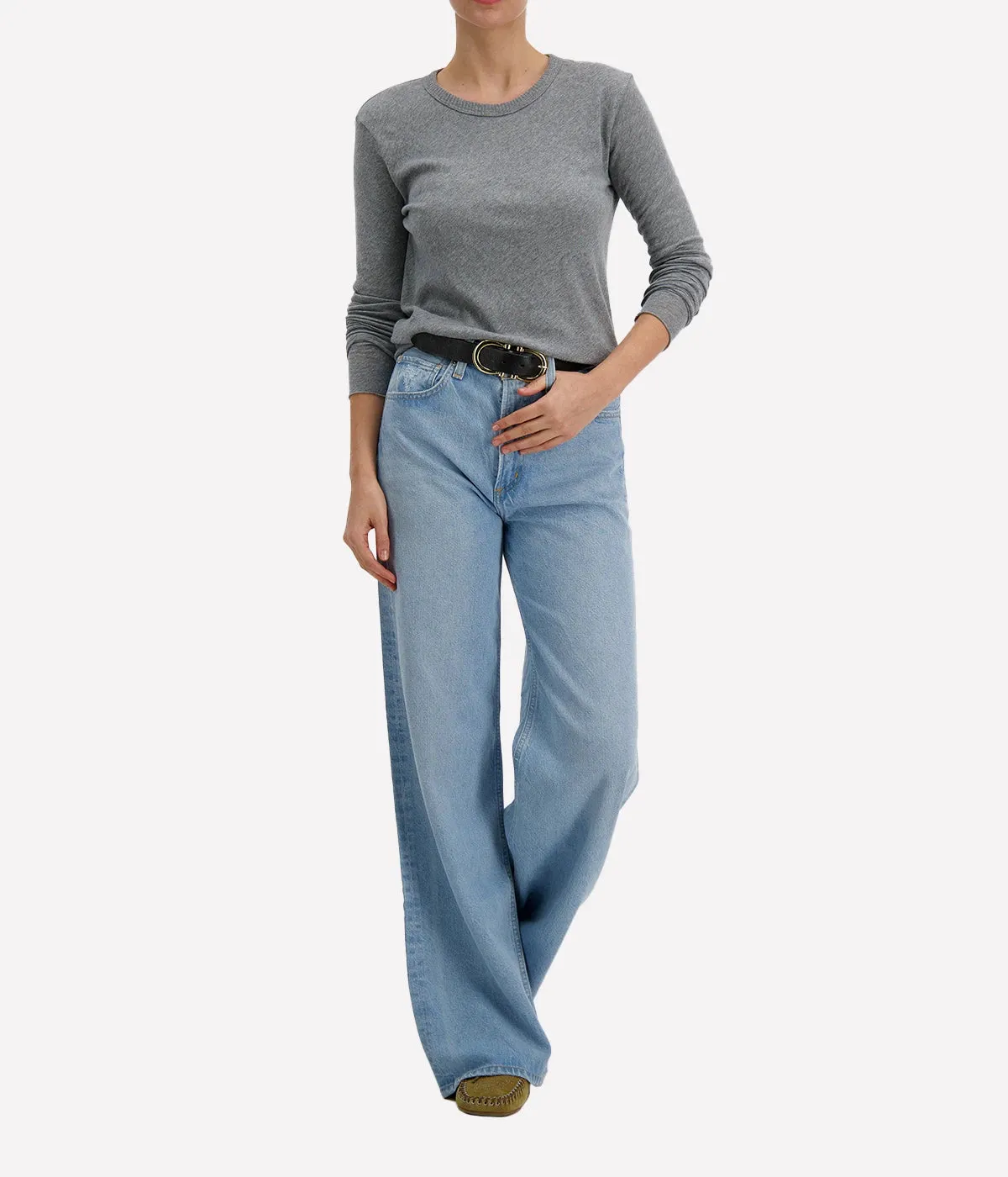 Cashmere Crew Neck Loose Long Sleeve in Smoke