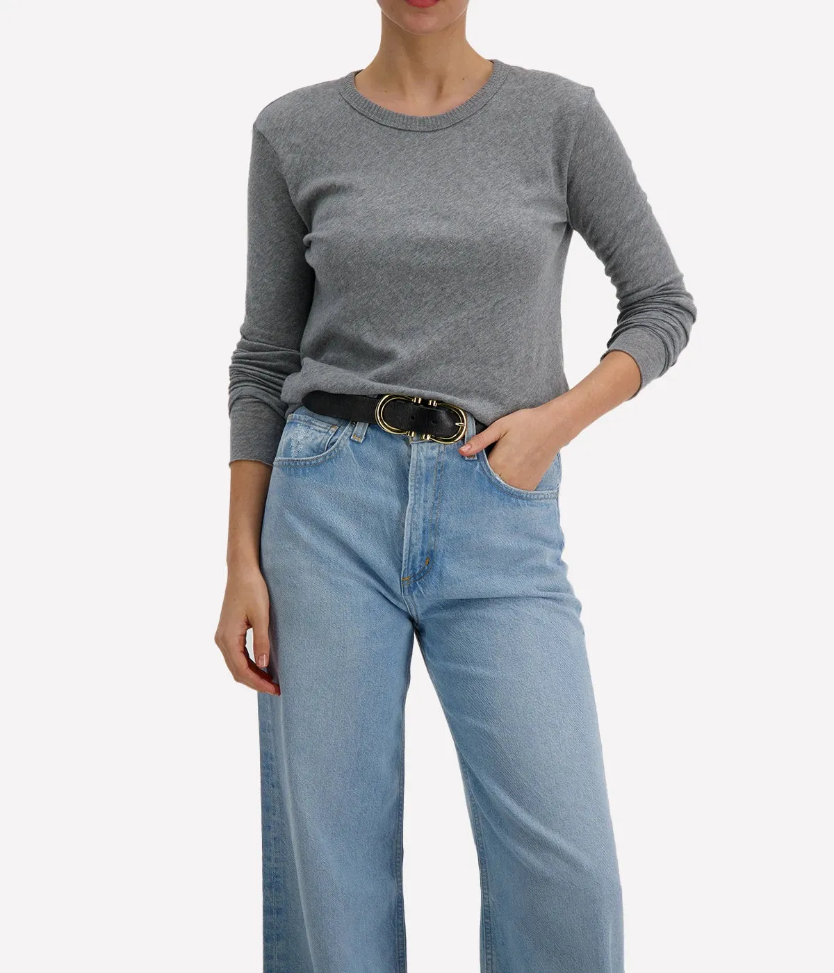 Cashmere Crew Neck Loose Long Sleeve in Smoke