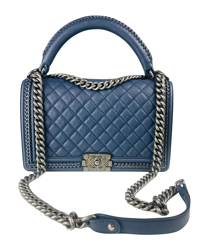 CHANEL - Boy bag large blue CHAIN with handle