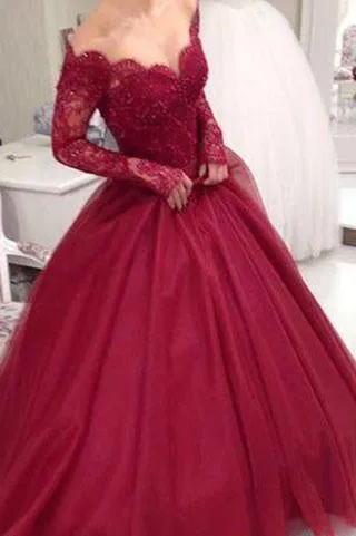 Charming Prom Dress Long Prom Dress Gowns Long Sleeve Tulle Evening Dress Women Dress