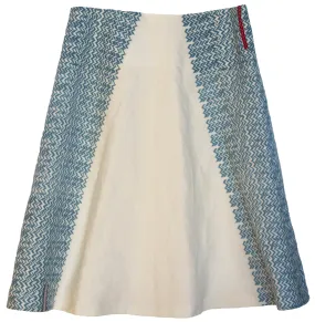 Chevron White linen A-line skirt